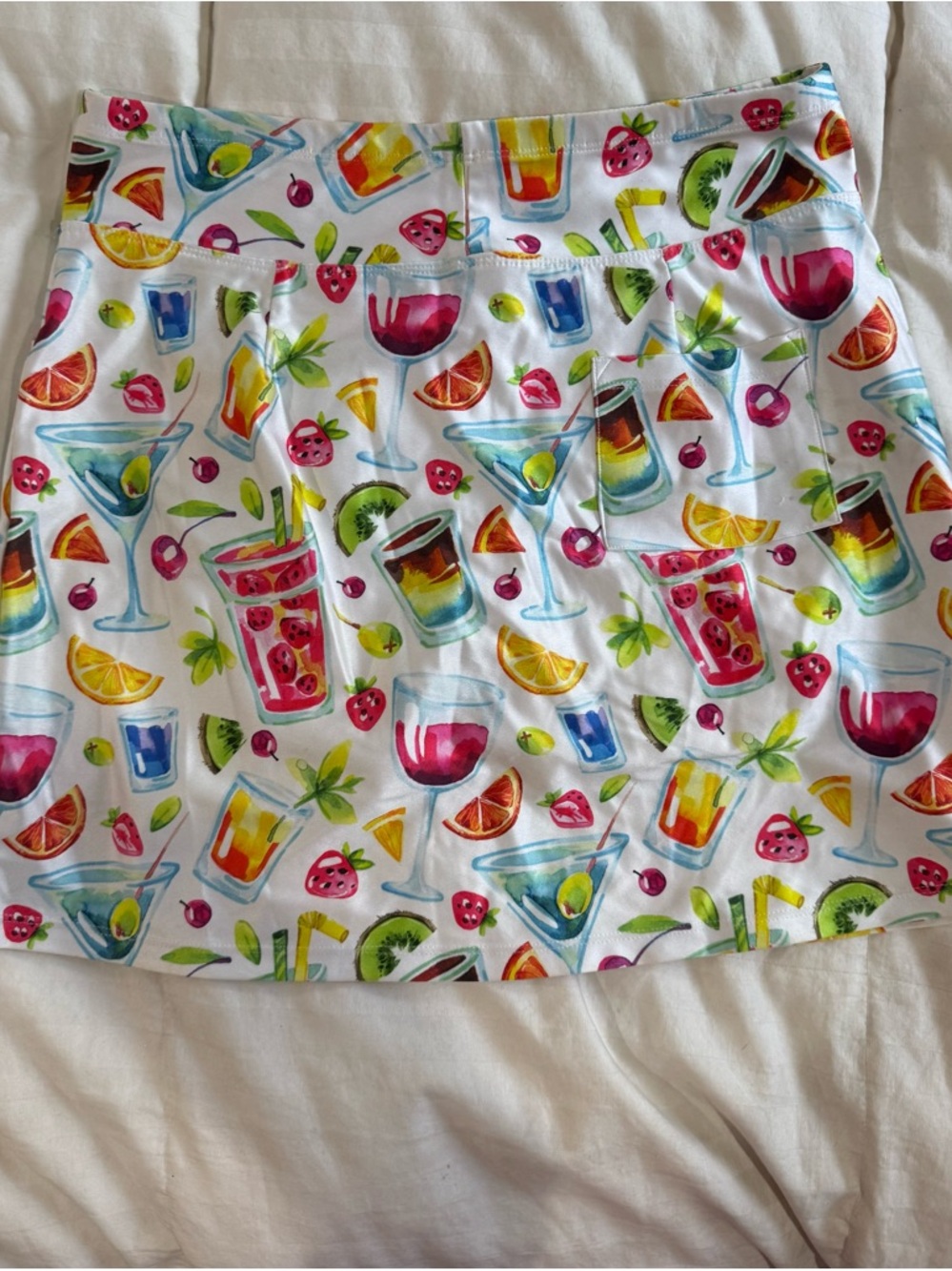 Skinz Colorful Cocktail Print Golf Skirt - White Base with Bright Fruit Motif